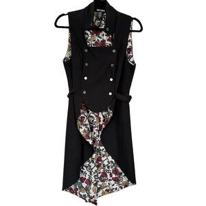 Hot Topic Steampunk Goth Roses Gears Snap Front Split Back Long Vest Small